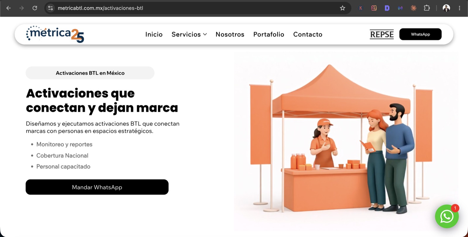 Sitio web de Métrica BTL desarrollado por Antuario — landing de activaciones BTL en México con copy optimizado para SEO y conversión.